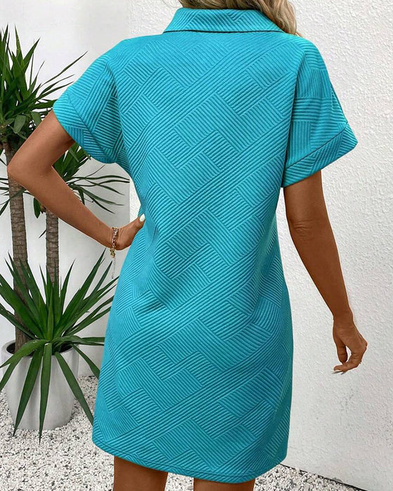 Babydoll-Kleid Jacquard Polokragen Knopfleiste