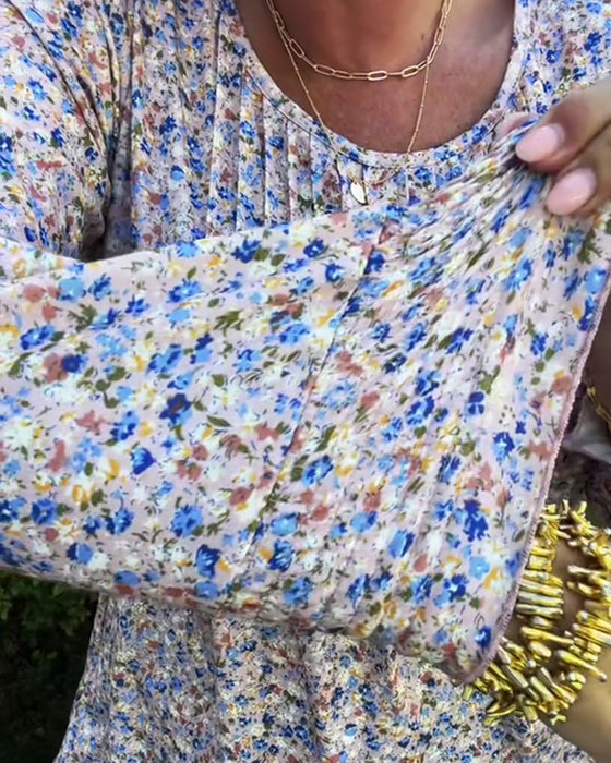 Plissiertes Top mit Blumenmuster und Puffärmeln