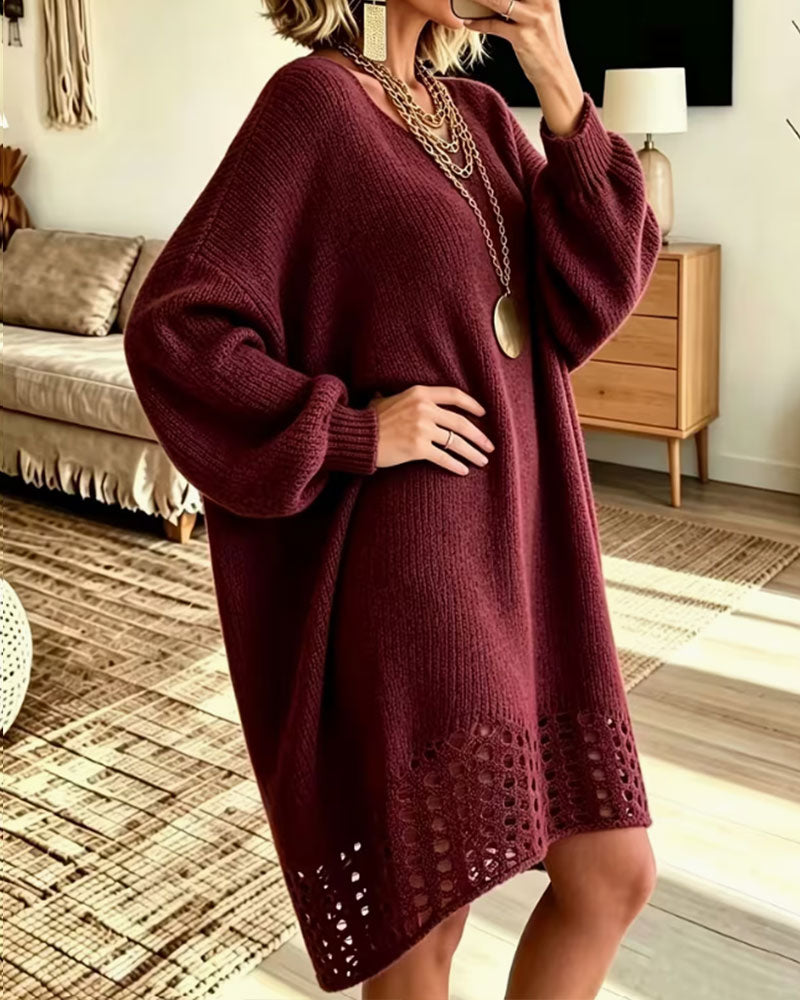 Kleid Rundhalsausschnitt Durchbrochen Pullover