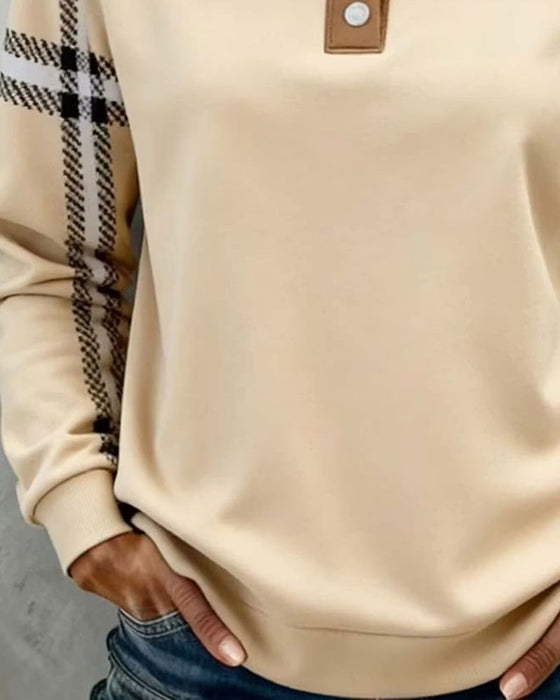 Sweatshirt Rollkragen Knopf Gestreift Langarm