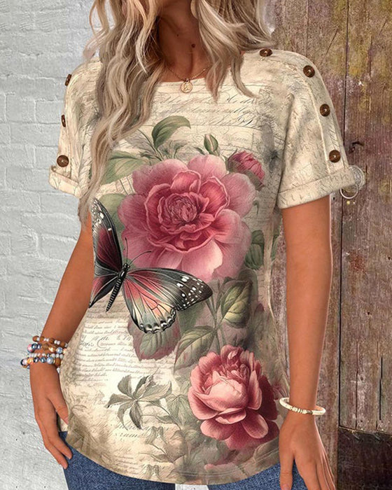 Lässiges T-Shirt mit Print, Kurzarm