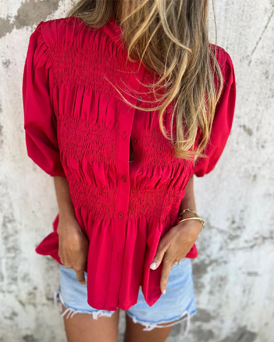 Bluse Casual Mode Kurzarm Einfarbig