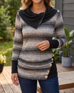 Sweatshirt Unregelmäßig Streifen Knopf