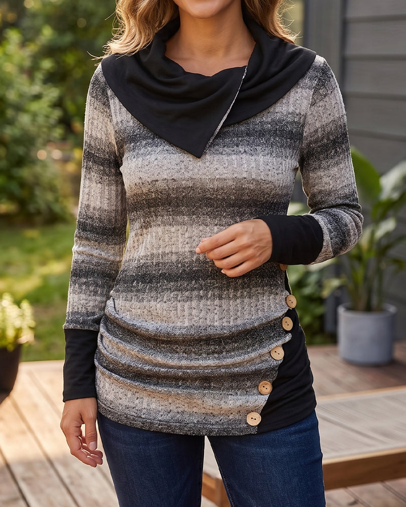 Sweatshirt Unregelmäßig Streifen Knopf
