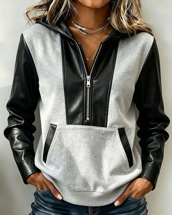 Hoodie Reißverschluss Tasche Patchwork