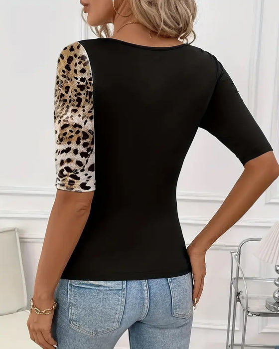 Leopardenprint Kontrast T-Shirt
