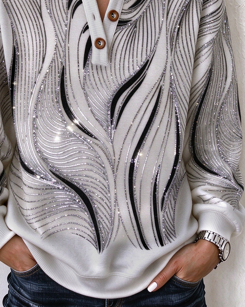 Sweatshirt Wellenmuster Henleykragen