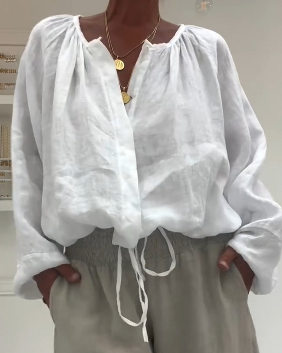 Bluse Langarm Gerafft Binden