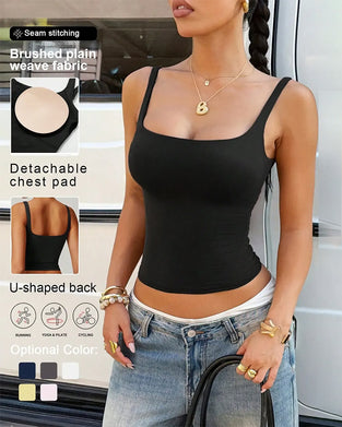 Tank Top Uni Farbe Viereckiger Ausschnitt Integrierter Bh