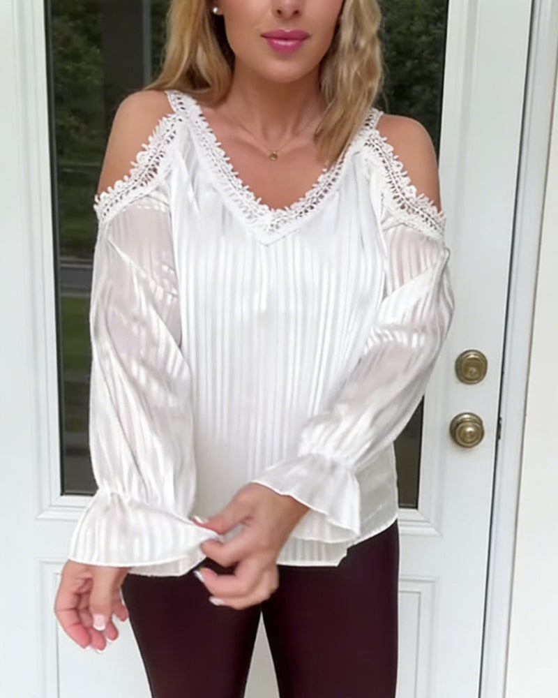 Bluse Mit Spitze Und Ausgestelltem Schulter Falt