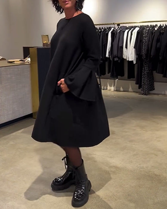 Kleid Uni Schwingenärmel Rüschen