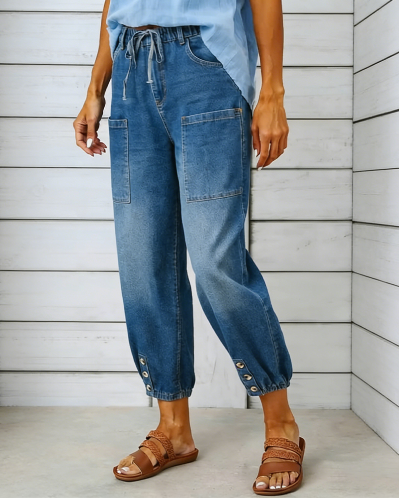 Jeans Elastischer Bund Multi-Tasche Jogger