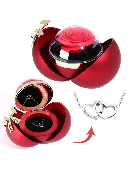 Ball Rose Box - Mit Graviertem Doppelherz-Halsband