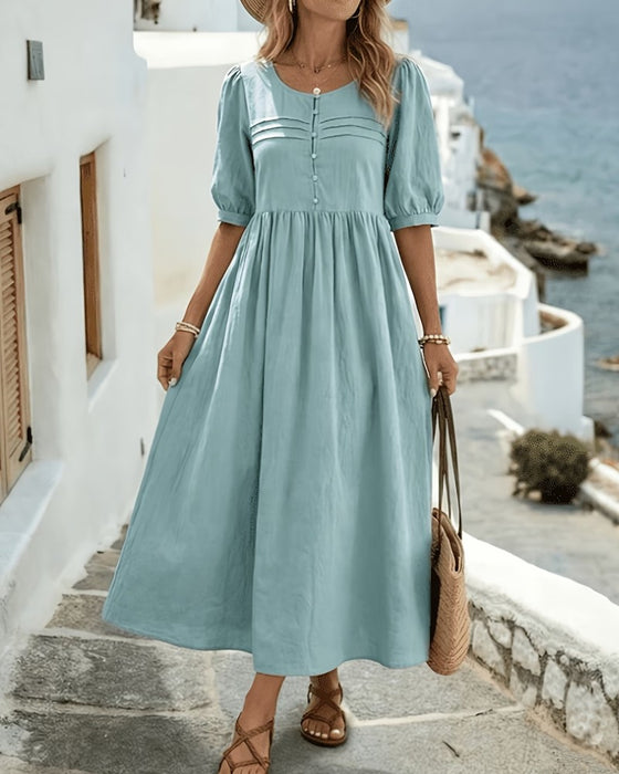 Kleid Knopf Vorne Plissiert