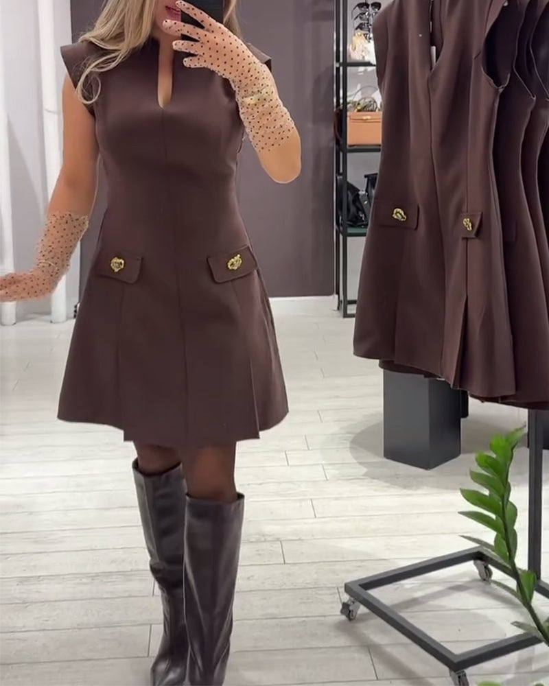 Kleid V-Ausschnitt Elegant Ärmellos