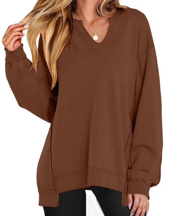 Sweatshirt V-Ausschnitt Uni Locker