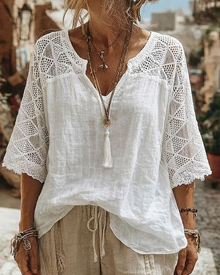 Bluse Unifarben eingefasst V-Ausschnitt