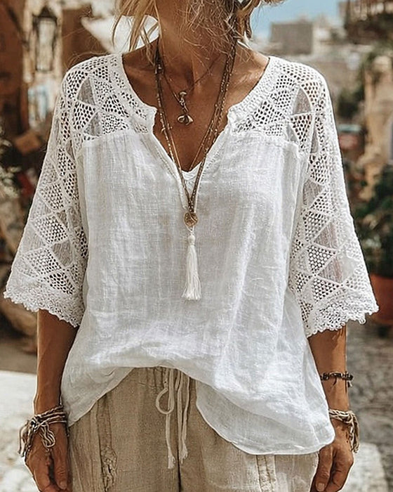 Bluse Unifarben eingefasst V-Ausschnitt