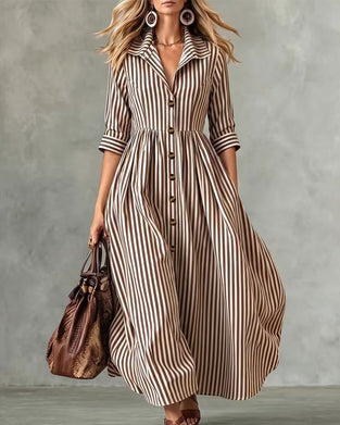 Kleid Hemdkragen Taille Gestreift