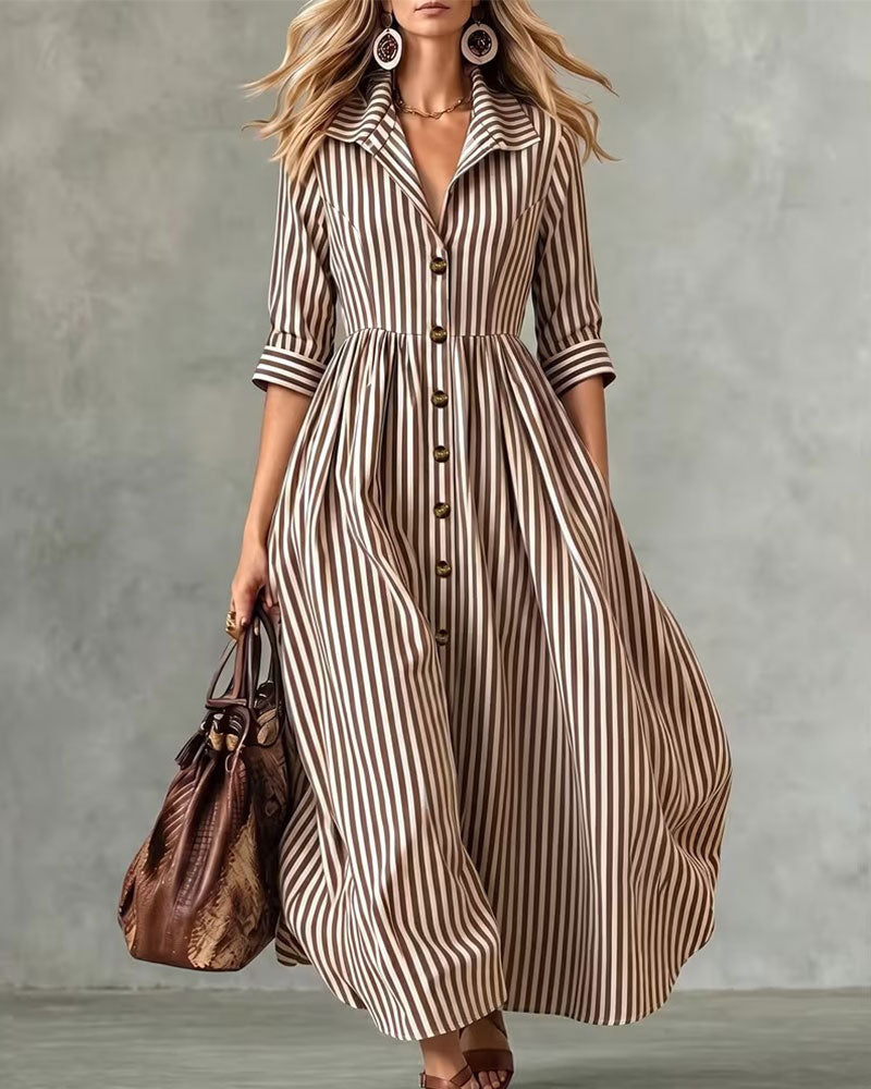Kleid Hemdkragen Taille Gestreift