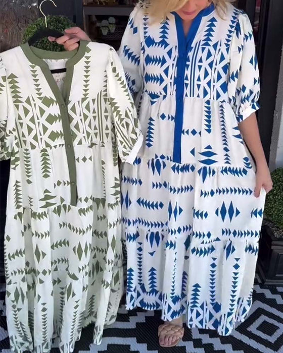 Kleid Halbärmelig Blumig Locker