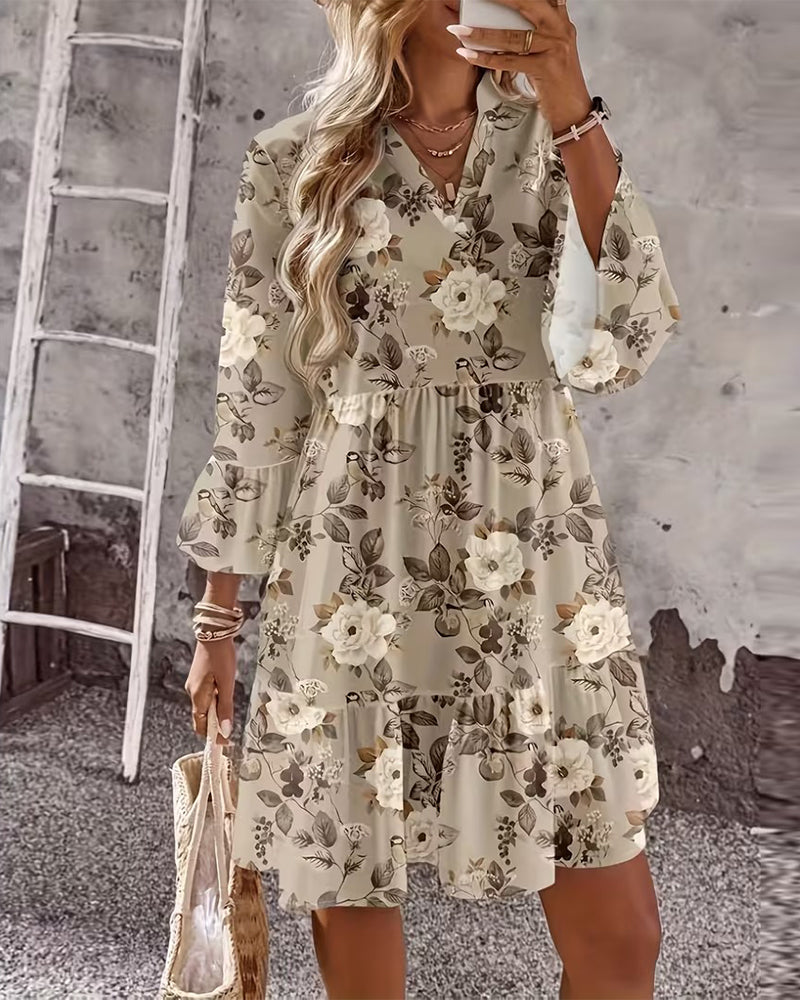 Kleid Glockeärmel Blumendruck