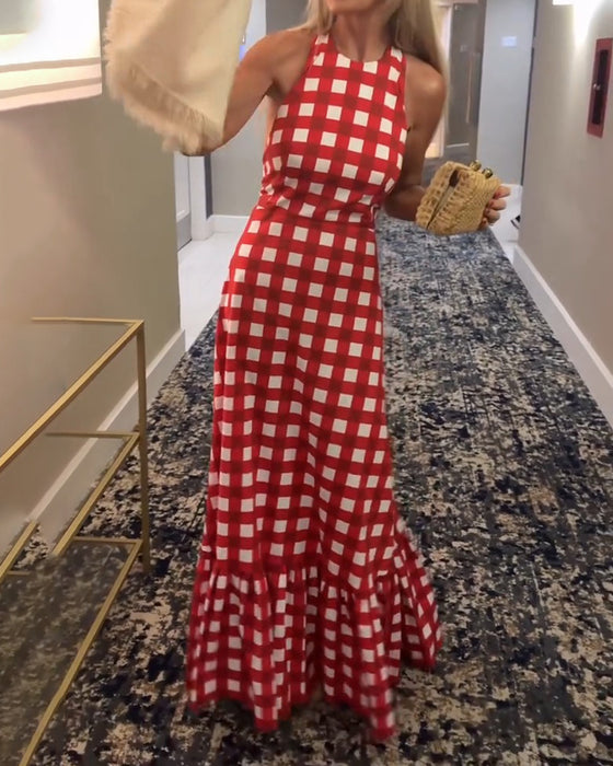Kleid Lässig Ärmellos Kariert