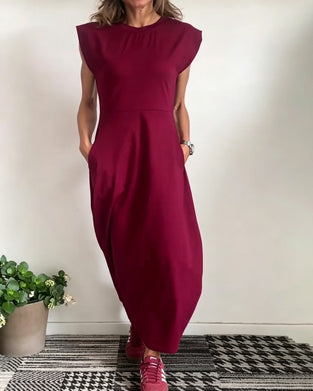 Kleid Rundhals Tasche Einfarbig