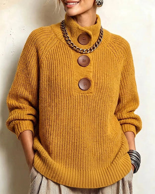 Pullover Turtleneck Geknöpft Raglanärmel