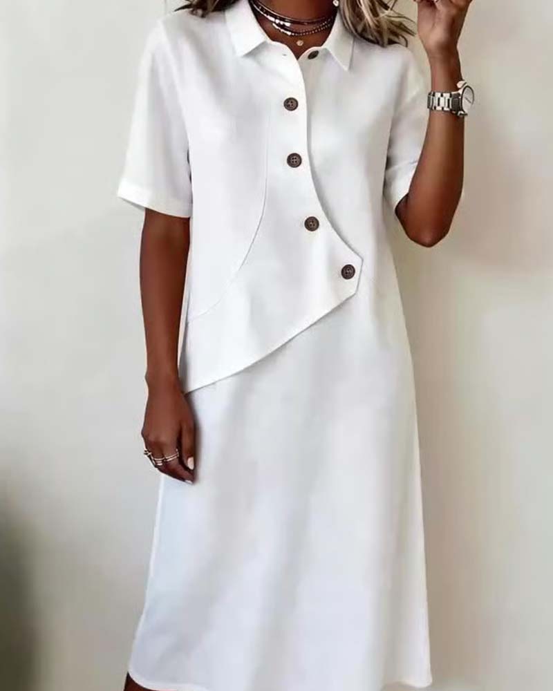 Kleid Asymmetrischer Knopf Revers Hemd