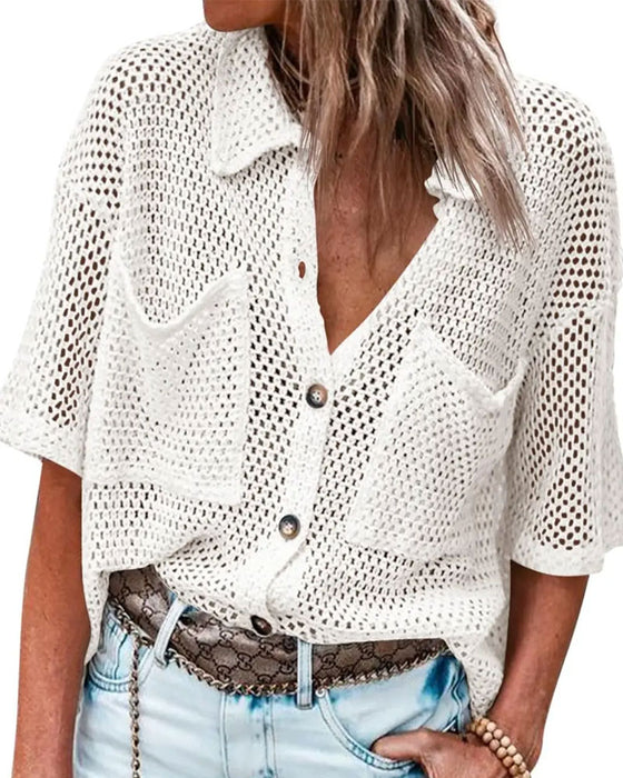 Cardigan Revers Hohl Netz