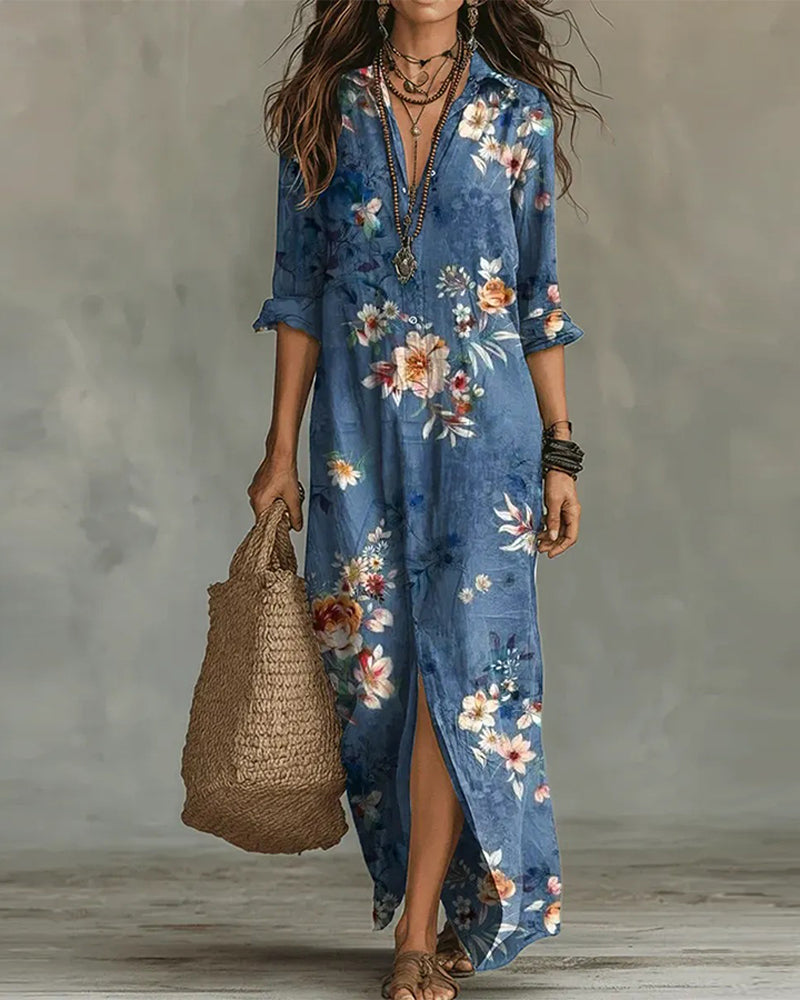 Kleid Blumig Druck Maxi