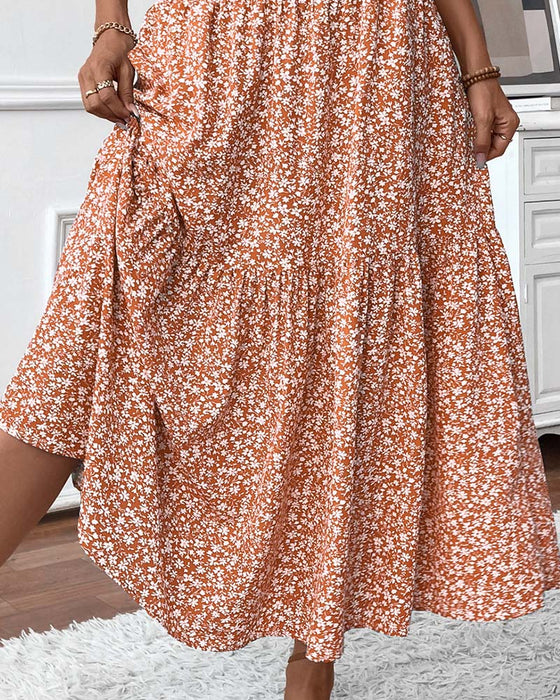Rock Lagert Kleiner Blumenprint A-Linie Lang