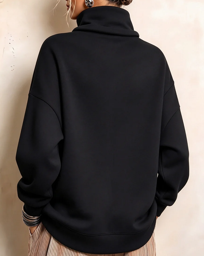 Sweatshirt Hoher Hals Strass Kordelzug
