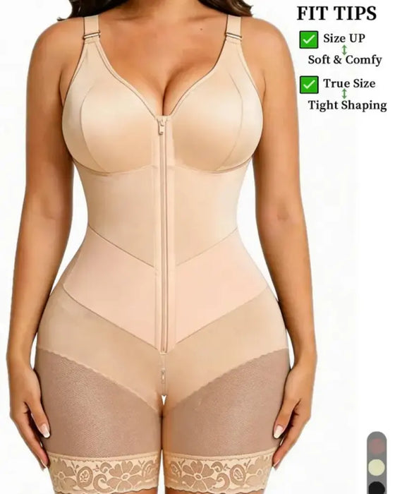 Damen Reißverschluss Spitze Bauchkontrolle Shapewear Bodysuit
