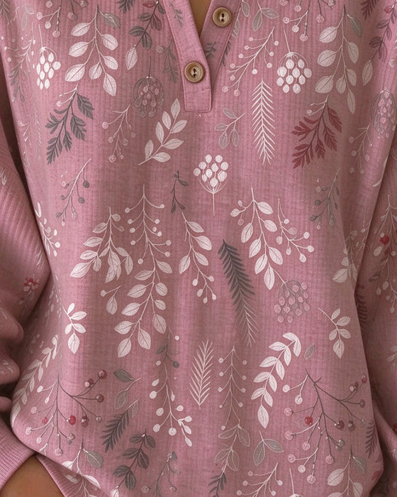 Sweatshirt Waffel Henry Kragen Blumenprint