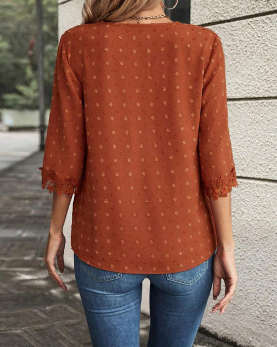 Bluse V-Ausschnitt Spitze Patchwork 3d Blume