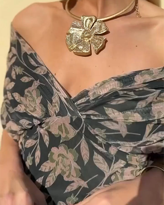 Kleid V-Ausschnitt Schulterfrei Modisch