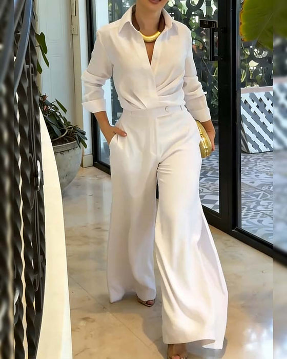 Bluse Revers Unifarben Vielseitig