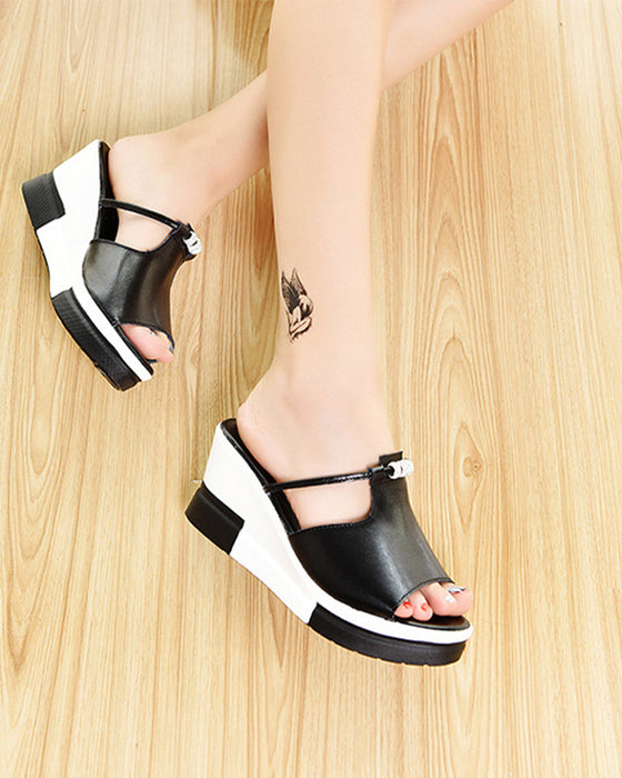 Sandalen Colourblock offene Zehen Keilabsatz