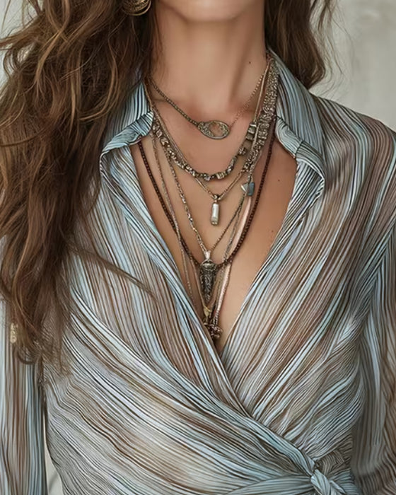 Bluse Revers Streifen Twist Knoten