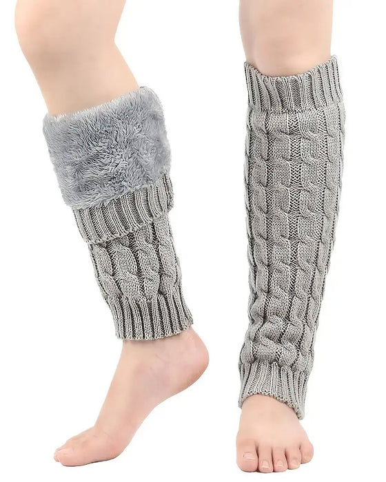 Fleece-Gefütterte Zopfstrick Beinwärmer Thermische Stiefelstulpen