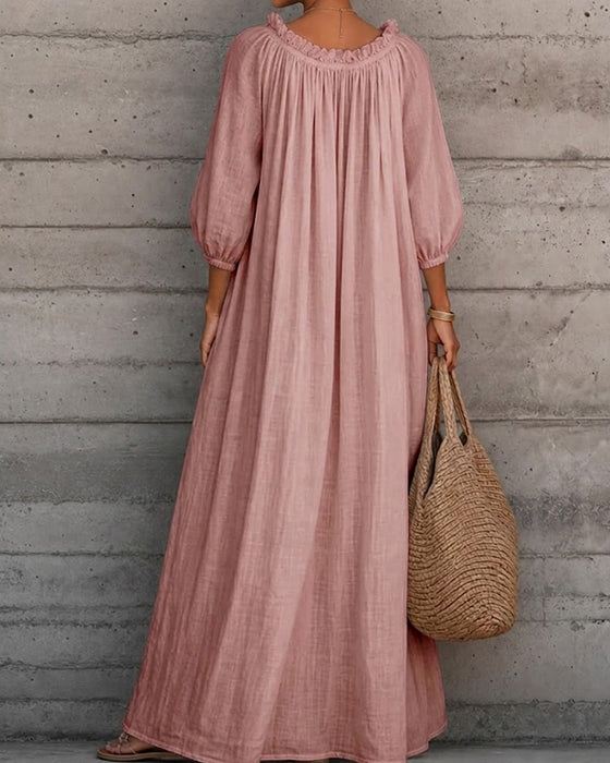 Kleid Rein Weiß Blasenärmel Voll Rock Maxi