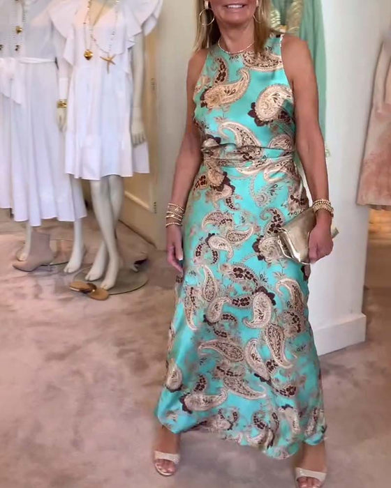 Ärmelloses Kleid Mit Paisleymuster An Der Taille
