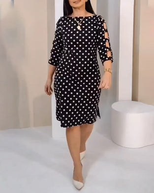 Kleid Rundhals Polka Punkte