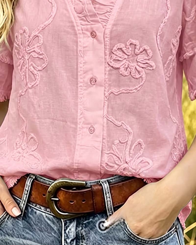 Bluse Fransensaum Puffärmel
