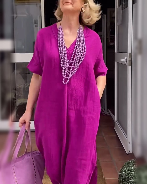 Kleid V-Ausschnitt einfarbig einfach lang