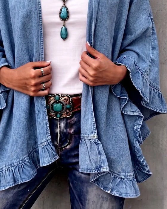 Mantel Denim Rüsche Locker