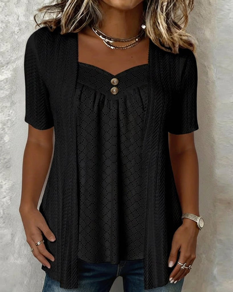 Bluse Fake Layered Quadratischer Ausschnitt Ausgeschnitten Patchwork