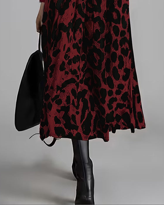 Kleid Rundhals Leopard Weiter Rock